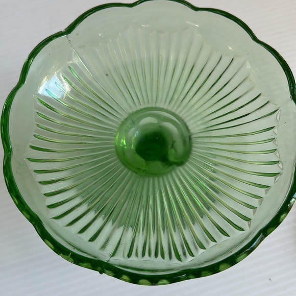 Vintage Green Depression Glass Pedestal Style Candy Dish - Picture 2 of 5